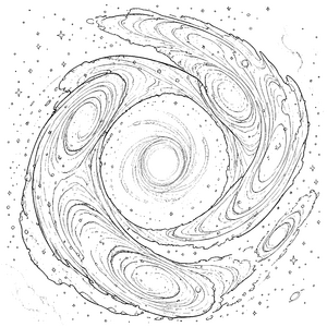 Gigantische Spiralgalaxie mit Sternpunkten Ausmalbild für fröhliche Weltraumträumer
