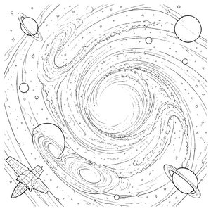 Mystische Spiralgalaxie mit Raumschiff Bastelmotiv für kreative Sternenreisen