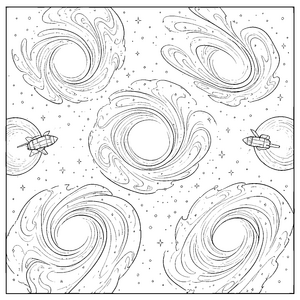 Prachtvolle Spiralgalaxien mit Raumschiffen Malvorlage für mutige Sternenreisende