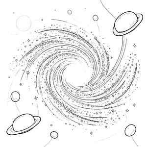 Majestätische Spiralgalaxie mit Planetenringen Malbild für Sternenwanderer