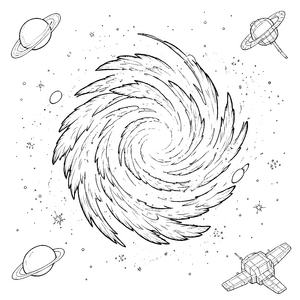 Magische Spiralgalaxie mit Satelliten Bastelmotiv für kreative Weltraumpioniere
