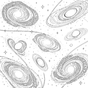 Vielseitige Spiralgalaxien mit Sternen Malbild für verträumte Sternenstaubsammler
