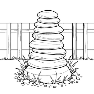 Gestapelter Steinturm am Zaun Malbild für kleine Gartenbauer