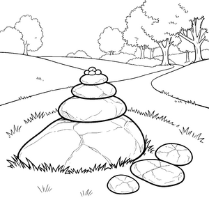 Markanter Steinturm auf der Wiese Malbild für fröhliche Naturforscher