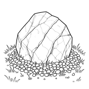 Massiver Felsblock mit Kieselsteinen Malbild für kleine Naturfreunde
