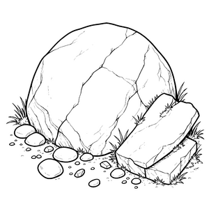 Massive Steine mit Gras Malvorlage für kleine Steinpfadfinder