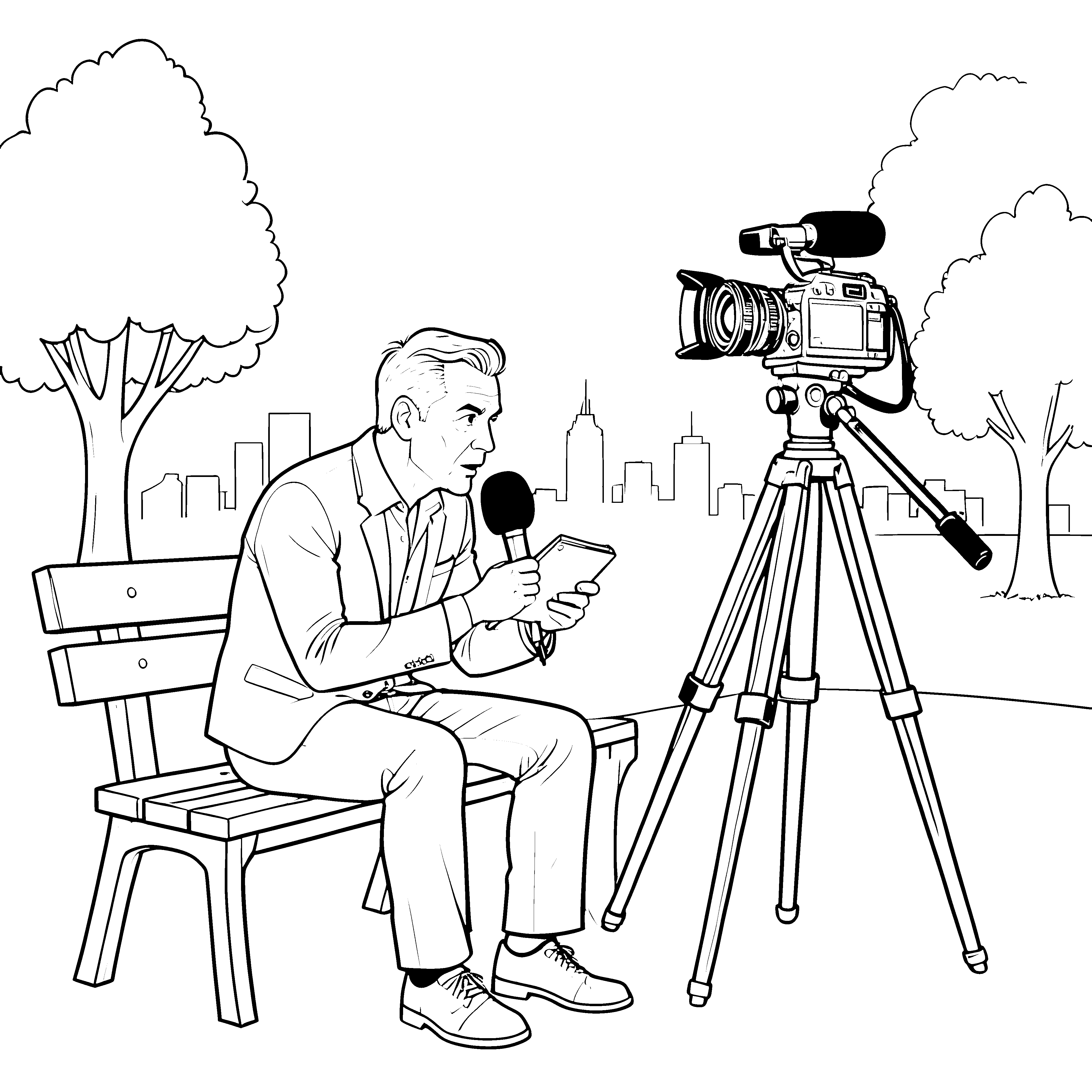 Konzentrierter Journalist mit Videokamera Bastelvorlage für fröhliche Nachrichtenfreunde