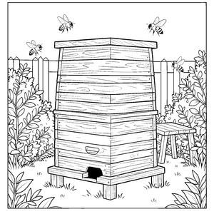 Natürlicher Bienenstock mit Gartenbank Bastelmotiv für fröhliche Pflanzenbegeisterte