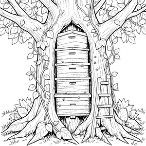 Wundervolle Bienenstöcke im Baum Malbild für fröhliche Waldschätze