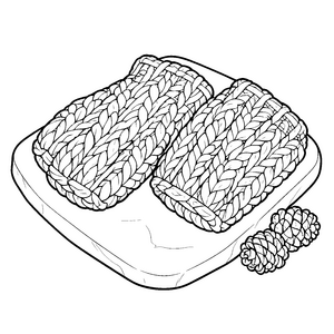 Rustikale Strickhandschuhe mit Tannenzapfen Ausmalbild für junge Winterfreunde