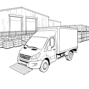 Großer Lieferwagen an der Laderampe Bastelvorlage für malfreudige Logistikhelfer