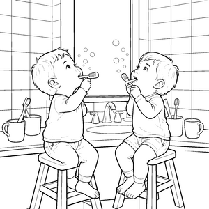 Herzliche Kinder mit Seifenblasen Ausmalbild für junge Putzfreunde