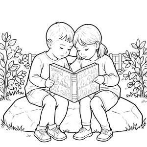 Gemeinsames Buchlesen auf dem Stein Bastelvorlage für kreative Lesefreunde