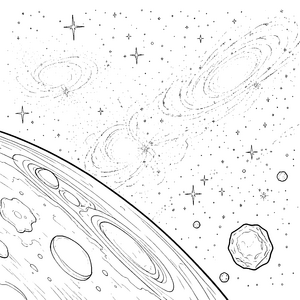 Spektakulärer Planet mit Galaxien Malvorlage für junge Himmelswanderer