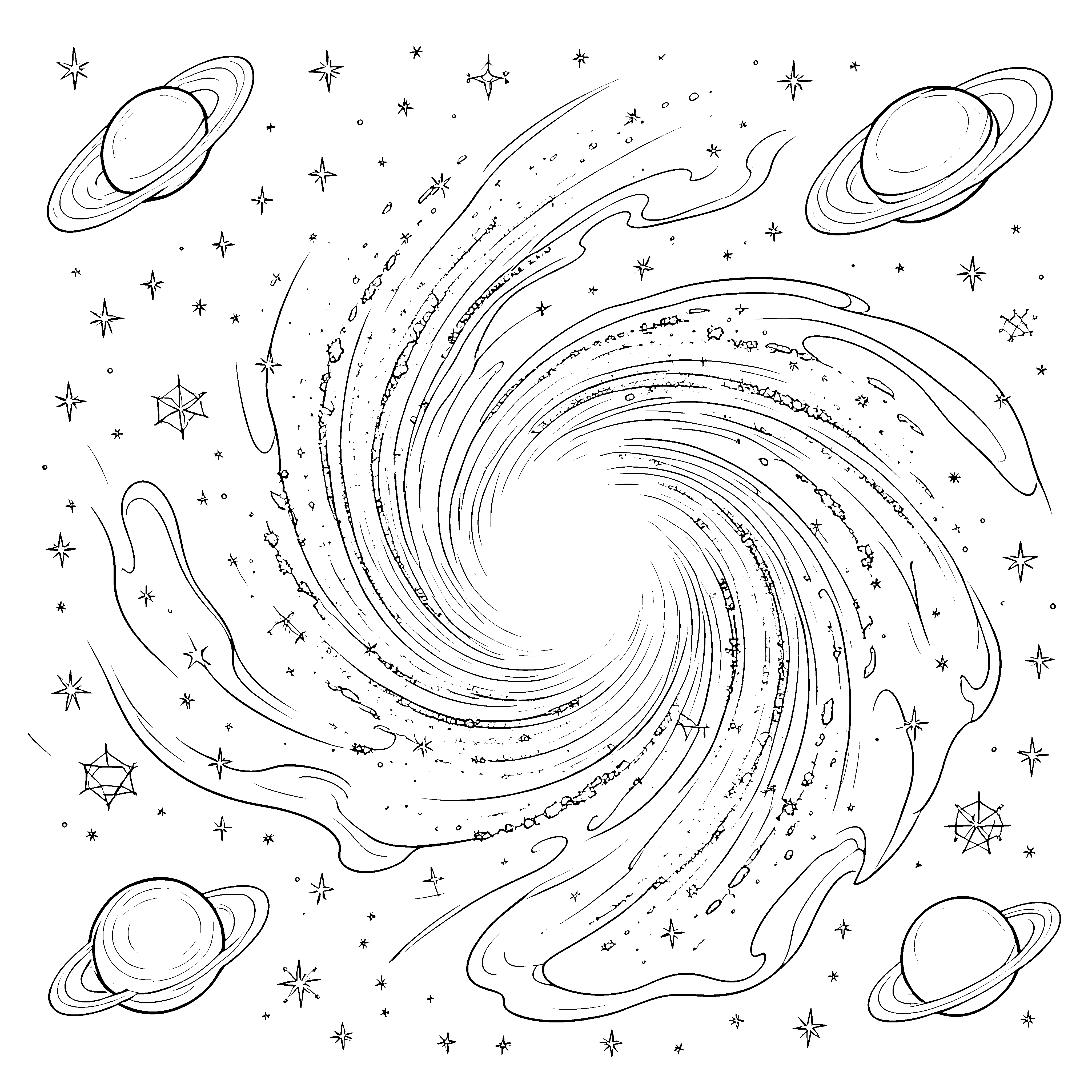 Spektakuläre Galaxie mit Planeten Bastelvorlage für malfreudige Weltraumpioniere
