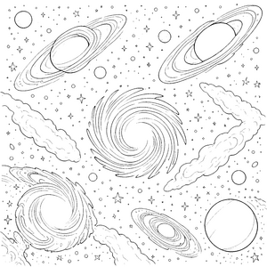 Funkelnde Spiralgalaxien mit Planeten Bastelvorlage für verträumte Sternenstaubträumer