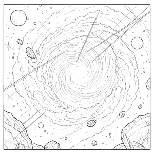 Überwältigende Spiralgalaxie mit Asteroiden Malbild für junge Planetenfreunde