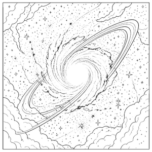 Magische Spiralgalaxie mit Planetenringen Malvorlage für kleine Sternenlaute