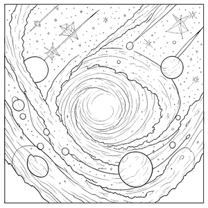 Faszinierende Spiralgalaxie mit Planeten Malbild für neugierige Himmelsbeobachter