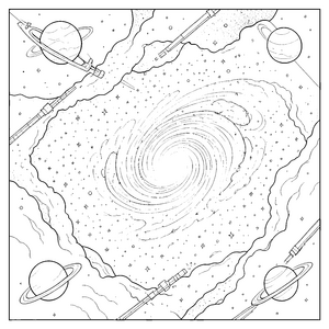 Ehrfurchtgebietende Spiralgalaxie mit Raumstationen Ausmalbild für verträumte Sternenreisen