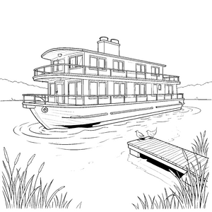 Prachtvolles Hausboot mit Schilf Bastelmotiv für kleine Seefahrer