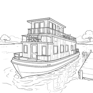 Prachtvolles Hausboot mit Balkon Malbild für verträumte Seeleute