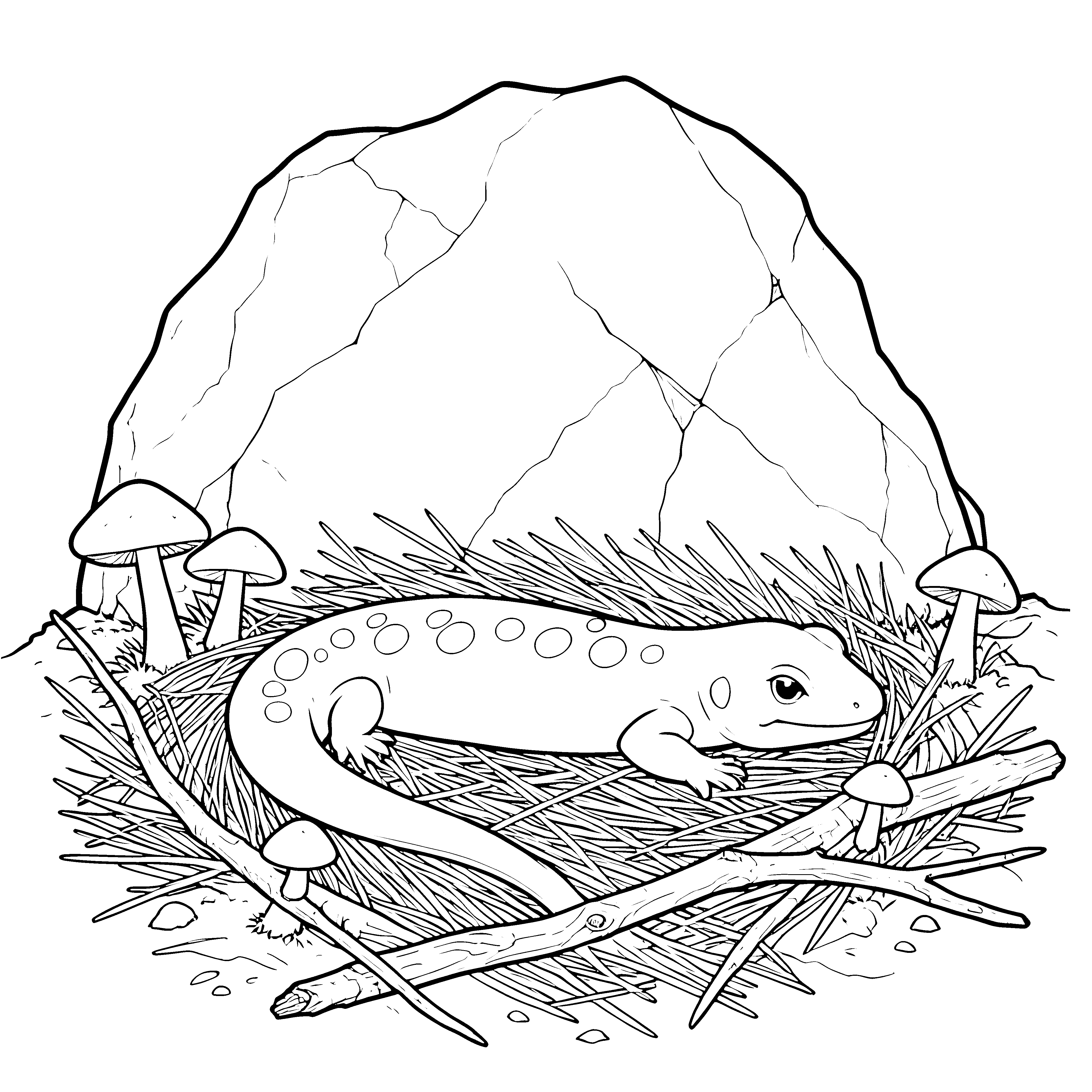Markanter Feuersalamander auf Heu Malbild für neugierige Naturfreunde