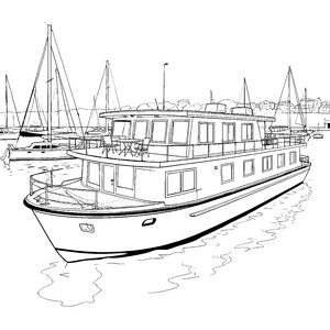 Beeindruckendes Hausboot mit Terrasse Bastelmotiv für Hafenbesucher