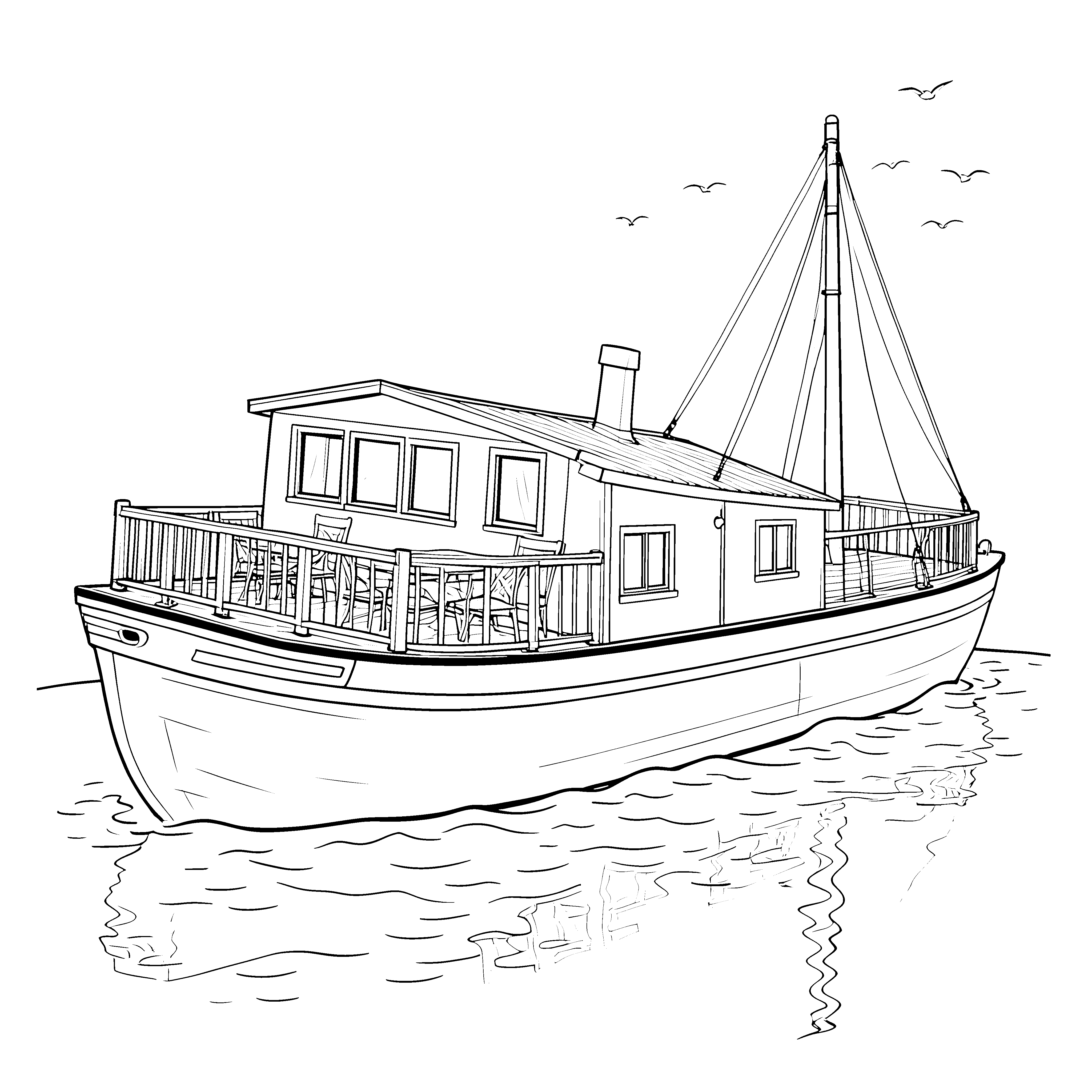 Sanftes Hausboot mit Mast Bastelmotiv für verträumte Segelfahrer
