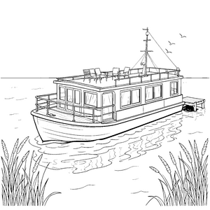Üppiges Hausboot mit Schilfhalmen Bastelvorlage für verträumte Wasserforscher