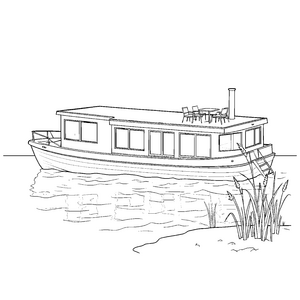 Gemütliches Hausboot mit Schornstein Malbild für kreative Schiffsreisende