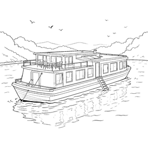 Sanftes Hausboot mit Terrasse Malvorlage für kleine Seenomaden