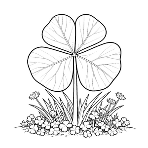 Detailreiches Kleeblatt in Blumenwiese Malvorlage für Naturfreunde