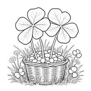 Rustikale Kleeblätter im Steinkorb Bastelvorlage für kreative Blumenkinder