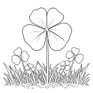 Großes Kleeblatt auf Gräserwiese Malbild für kleine Wiesenforscher