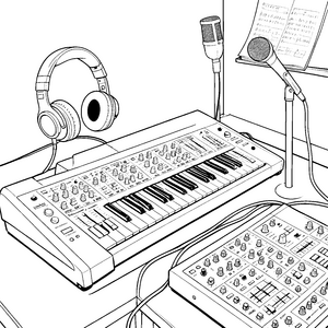 Moderner Synthesizer mit Kopfhörer Bastelmotiv für fröhliche Musikmacher