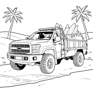 Sommerlicher Pick-up mit Surfbrettern Bastelmotiv für verträumte Strandbesucher