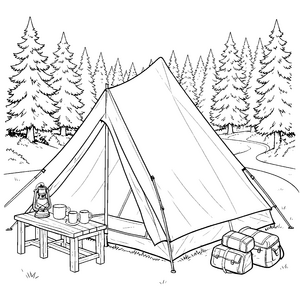 Abenteuerliches Waldzelt mit Laterne Malbild für fröhliche Campinggäste