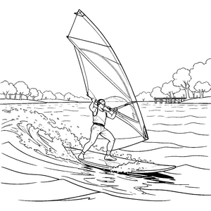 Abenteuerliches Windsurfen auf Wellen Bastelmotiv für mutige Wellenreiter