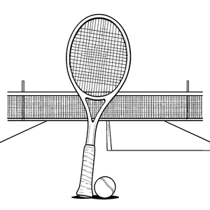 Markanter Tennisschläger mit Ball Malbild für neugierige Platzfreunde