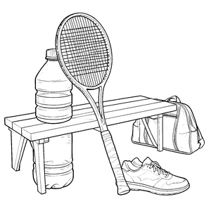 Dynamischer Tennisschläger an der Bank Bastelvorlage für Sportbegeisterte