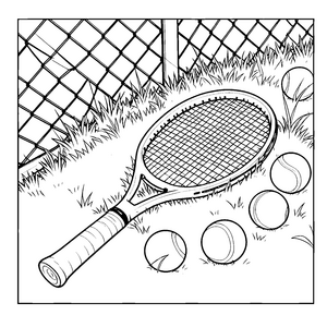 Sonniger Tennisschläger auf Gras Malvorlage für mutige Platzprofis