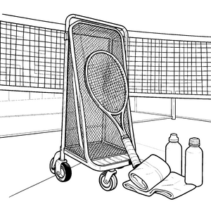 Imposanter Tennisschläger mit Sportwagen Bastelvorlage für malfreudige Turniersieger