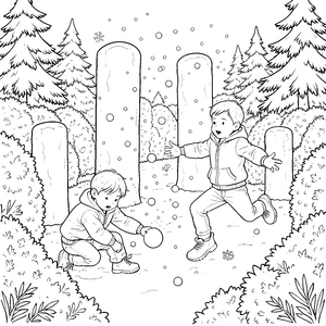 Abenteuerliche Schneeballschlacht im Wald Bastelvorlage für Winterfreunde
