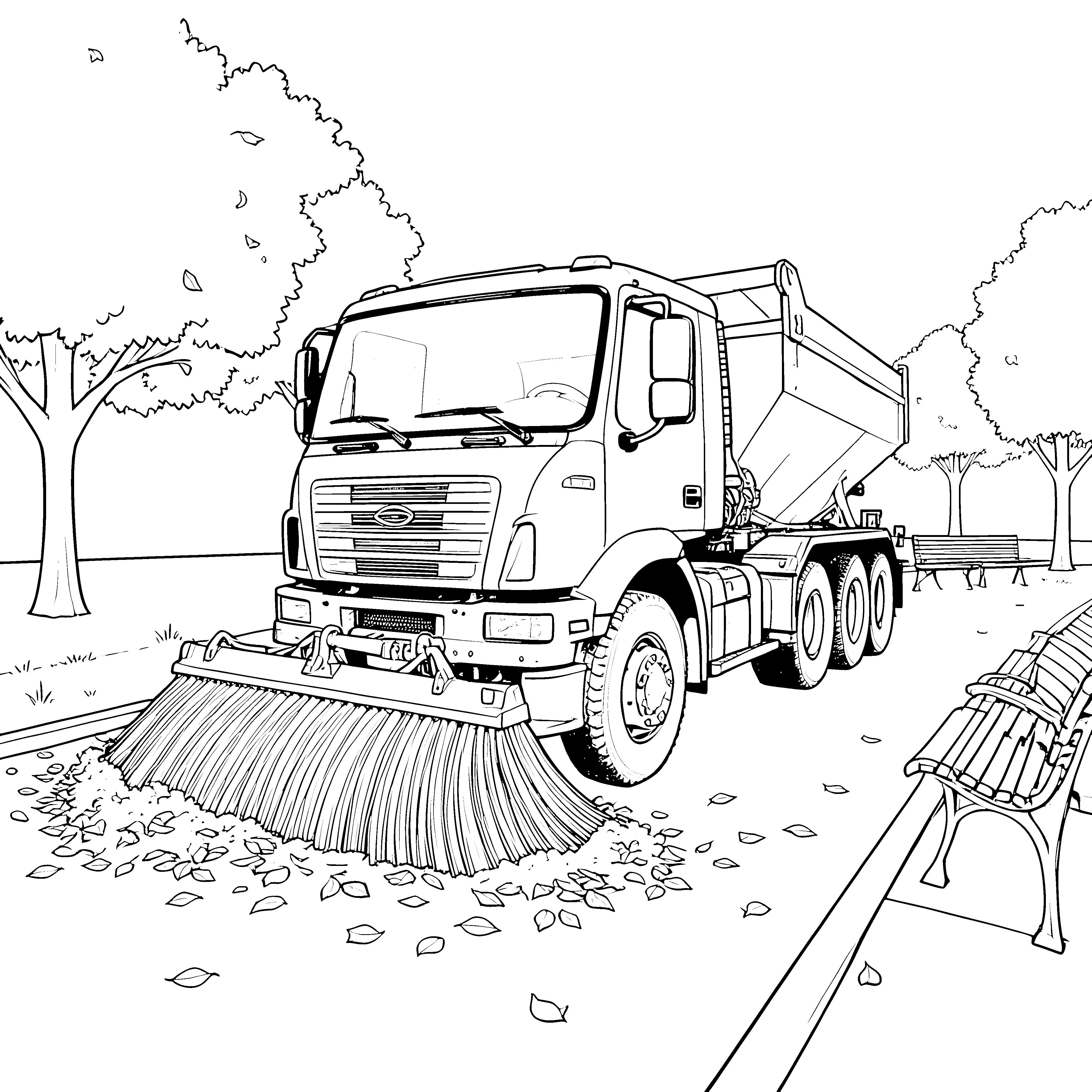 Imposante Kehrmaschine im Park Malbild für kleine Parkbesucher