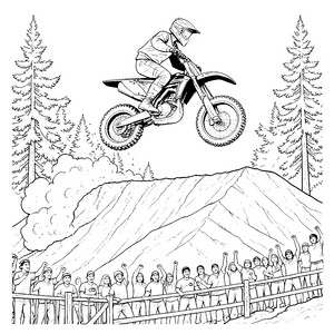 Spektakulärer Motocross-Sprung über Erdhügel Malvorlage für junge Rennfans