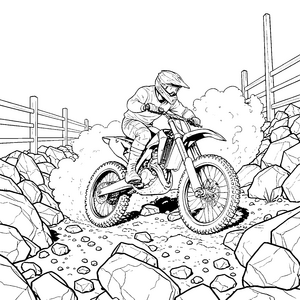 Staubiger Motocross-Fahrer auf Felsen Malbild für Rennprofis