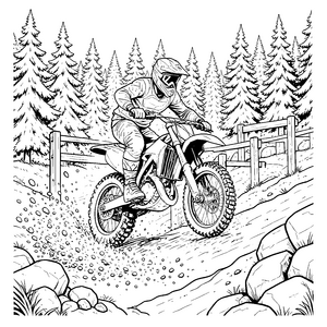 Staubiger Motocross-Fahrer am Zaun Malvorlage für junge Waldläufer