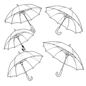 Vielfältige Regenschirme mit gebogenen Griffen Bastelvorlage für malfreudige Wetterfreunde