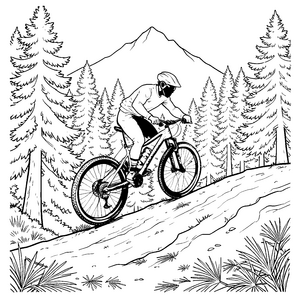 Abenteuerlicher Mountainbiker am Berg Ausmalvorlage für mutige Bergsteiger